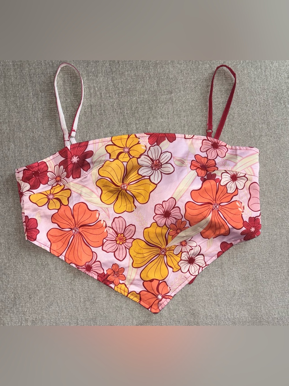 Y2K Floral Bandana Tie Back Top | Pink Orange Retro Scarf Top | Size Medium